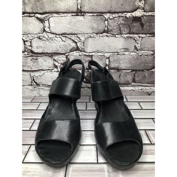 Chocolat Blu Cortez Black Leather Platform Wedge Strap Sandals Women Sz 9M US/40 - Picture 2 of 16